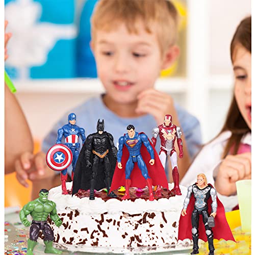 Cake Topper- Miotlsy 6 Piezas Superhero Decoración Modelo muñecas Decoraciones de Pastel,Mini Juego de Figuras Niños Mini Fiesta de cumpleaños Pastel Decoración Suministros