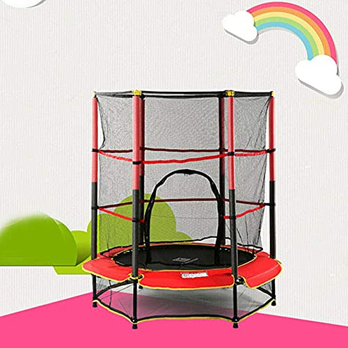 Cama elástica infantil con red de seguridad, para jardín, para interiores y exteriores, incluye colchón, adecuada para niños a partir de 3 años, 140 cm, color rojo