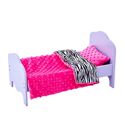 Cama Individual Morada y Ropa de Cama de Estampado de Cebra para muñeca de 46 cm Little Princess TD-11929-1H