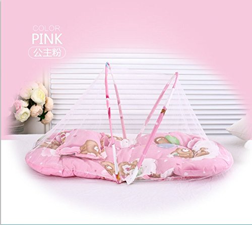 Cama plegable para bebés y niños, portátil, con cremallera para cuna, mosquitera y cojín de dormir, plegable., Rosa, talla única