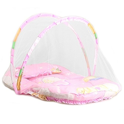 Cama plegable para bebés y niños, portátil, con cremallera para cuna, mosquitera y cojín de dormir, plegable., Rosa, talla única