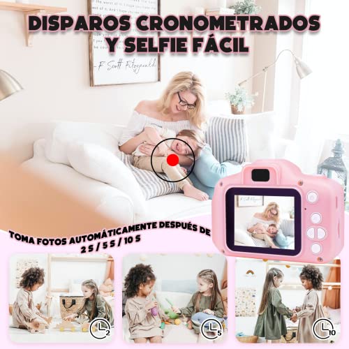 Cámara Digital para Niños, 1080P 2.0" HD Cámara Fotos Infanti, Cumpleaños para Niños Niñas de 3-10 Años, con Tarjeta TF 32 GB, Lector de Tarjetas