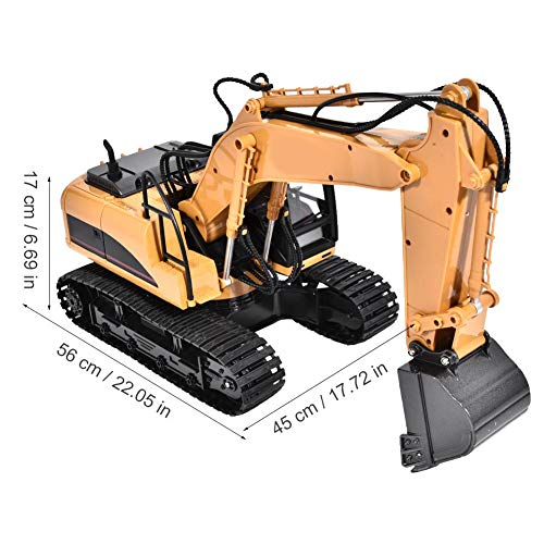 Camión excavador eléctrico de juguete con control remoto, excavadora de juguete simulada, gran relación 1/14, camión de excavación de juguete de construcción RC giratorio con control largo de 2.4 GHz