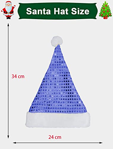 Carnavalife Gorro de Papá Noel con Lentejuelas, Gorro de Navidad para Disfraz de Año Nuevo, Sombrero de Santa Claus con Pompón Blanco y Ala de Felpa, 6 piezas (Azul, Talla Adulto)