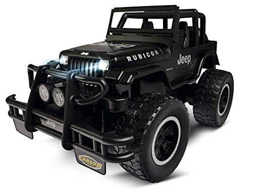 Carson 500404226 1:12 Jeep Wrangl.2.4G 100%RTR – Coche a Control Remoto, vehículo RC, Incl. baterías y Control Remoto, Tiempo de conducción 20 min, Negro Mate