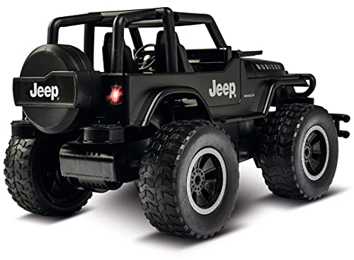 Carson 500404226 1:12 Jeep Wrangl.2.4G 100%RTR – Coche a Control Remoto, vehículo RC, Incl. baterías y Control Remoto, Tiempo de conducción 20 min, Negro Mate