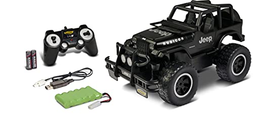 Carson 500404226 1:12 Jeep Wrangl.2.4G 100%RTR – Coche a Control Remoto, vehículo RC, Incl. baterías y Control Remoto, Tiempo de conducción 20 min, Negro Mate