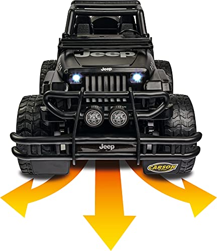 Carson 500404226 1:12 Jeep Wrangl.2.4G 100%RTR – Coche a Control Remoto, vehículo RC, Incl. baterías y Control Remoto, Tiempo de conducción 20 min, Negro Mate