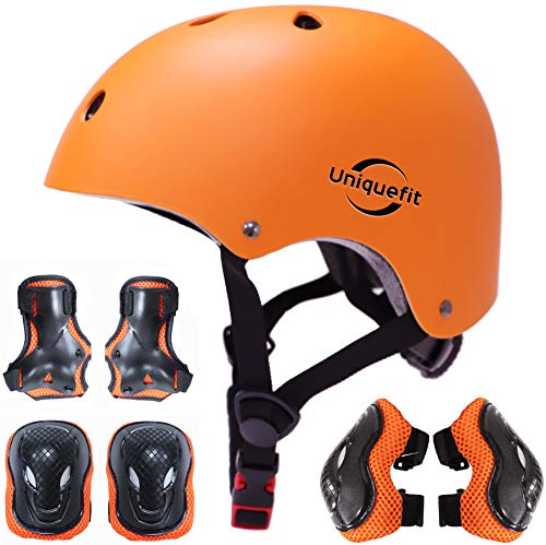 Casco Ajustable para niños y Equipo de protección, Cascos y Almohadillas para Bicicletas para niños pequeños, Rodilleras, Coderas y muñequeras (Orange, S(3-8years Old))