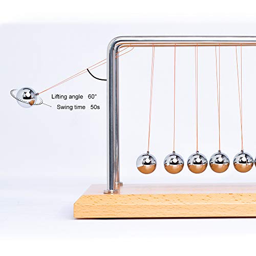 CERROPI 7 Balls Newton's Cradle -11 pulgadas, oscilación 55 segundos (base de haya, soporte de metal cromado)