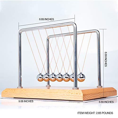 CERROPI 7 Balls Newton's Cradle -11 pulgadas, oscilación 55 segundos (base de haya, soporte de metal cromado)