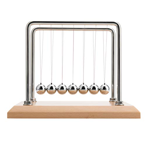 CERROPI 7 Balls Newton's Cradle -11 pulgadas, oscilación 55 segundos (base de haya, soporte de metal cromado)