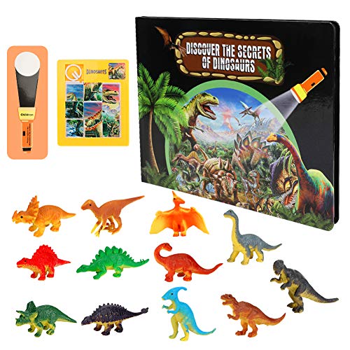 CestMall Juguetes de Dinosaurios para niños, Juego de excavación de Juego de Dinosaurios de 15 Piezas con Rompecabezas, Libro de Dinosaurios para Aprender, Juguete Educativo Preescolar con Linterna