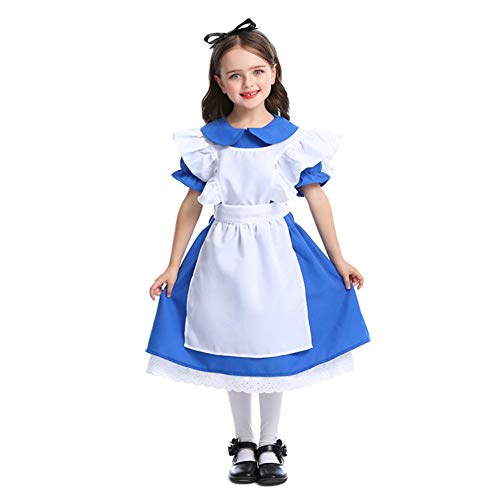 CGBF - Disfraz de princesa de Halloween para niños de Alicia en el país de las maravillas Cosplay disfraz de lujo uniforme de rendimiento, azul, 10 ~ 12 años