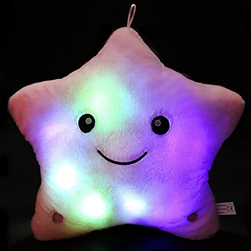 CHAMAIR Cojín con forma de estrella con luces LED, cojín de peluche suave, cojín luminoso, decoración del hogar, juguete para la habitación de los niños