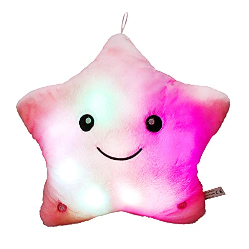 CHAMAIR Cojín con forma de estrella con luces LED, cojín de peluche suave, cojín luminoso, decoración del hogar, juguete para la habitación de los niños