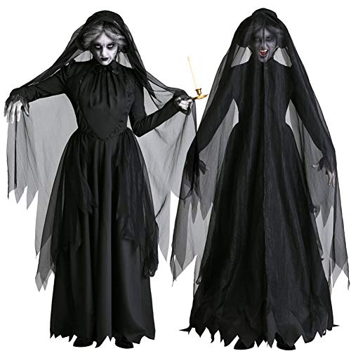 chuangminghangqi. Disfraces de bruja vestidos de vampiro Halloween mujer disfraz Carnaval señora Adultos Cosplay Vestido Horror Femenino Fantasma Vestido Fiesta, Negro , M