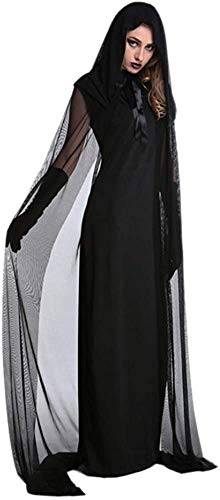 chuangminghangqi Disfraz de novia fantasma negra, disfraz de Halloween para mujer, disfraz de reina malvada, disfraz de carnaval, disfraz para adultos, vestido largo con capucha (negro, XL)