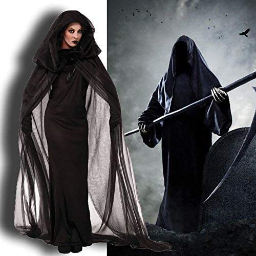 chuangminghangqi Disfraz de novia fantasma negra, disfraz de Halloween para mujer, disfraz de reina malvada, disfraz de carnaval, disfraz para adultos, vestido largo con capucha (negro, XL)