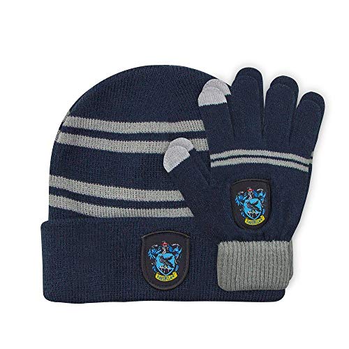 Cinereplicas - Harry Potter - Set Gorro & Guantes - Niños - Licencia Oficial - Casa Ravenclaw - Azul y Gris