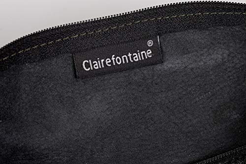 Clairefontaine 8327C - Petite Trousse Scolaire Ronde Ø3,5x18 cm en Cuir Véritable, Noir vieilli