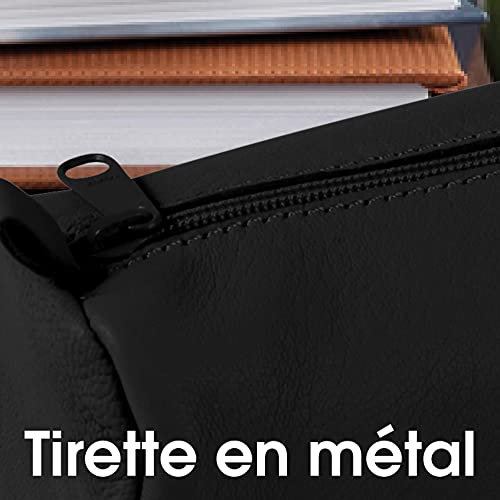 Clairefontaine 8327C - Petite Trousse Scolaire Ronde Ø3,5x18 cm en Cuir Véritable, Noir vieilli