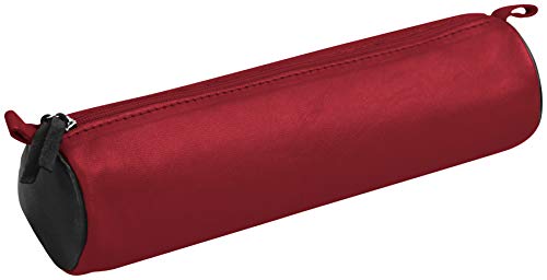 Clairefontaine 8388C - Trousse Scolaire Ronde Ø5,5x22 cm en Véritable Cuir Bicolore, Rouge/Noir