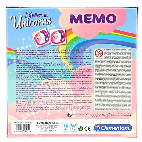 Clementoni-18031 - Memo Unicornios - juego de memoria infantil a partir de 4 años