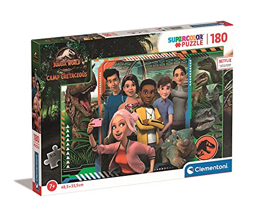 Clementoni Park Supercolor Jurassic World Camp Cretaceous, Series Netflix 180 Piezas-Made in Italy, niños 7 años, Puzzle Carton, Multicolor (29773)