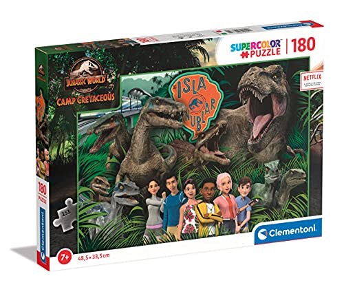 Clementoni Park Supercolor Jurassic World Camp Cretaceous, Series Netflix 180 Piezas-Made in Italy, niños 7 años, Puzzle Carton, Multicolor (29774)