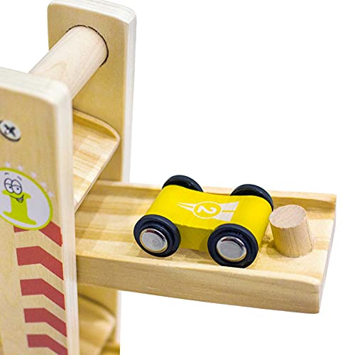 Coche de Pista de Madera | Haga Clic en Clark Race Car con 4 Coches | Coche de Juguete de rampa para Regalos de cumpleaños para niños (Cité)