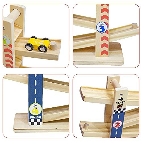 Coche de Pista de Madera | Haga Clic en Clark Race Car con 4 Coches | Coche de Juguete de rampa para Regalos de cumpleaños para niños (Cité)