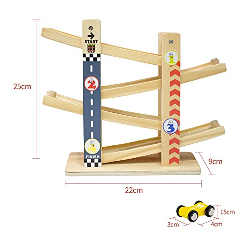 Coche de Pista de Madera | Haga Clic en Clark Race Car con 4 Coches | Coche de Juguete de rampa para Regalos de cumpleaños para niños (Cité)