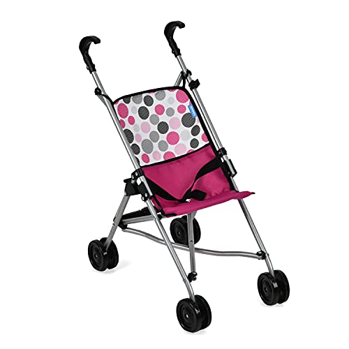 Cochecito de muñecas Hauck Uno Mini, para niños a Partir de 3 años, muñecas hasta 46 cm, con Sistema de cinturón, pequeño Plegable, Lunares Rosas