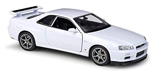 Coches Coleccion 1:24 Niños Diecasts Vehículos De Juguete Modelo De Coche De Metal Simulación Colección Extraíble para Nissan Skyline Ares GTR R34 Regalo (Color : White)