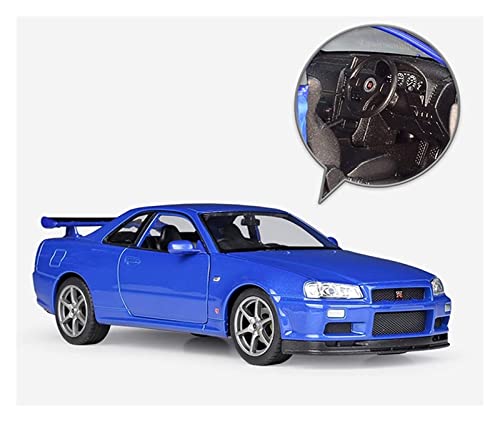 Coches Coleccion 1:24 Niños Diecasts Vehículos De Juguete Modelo De Coche De Metal Simulación Colección Extraíble para Nissan Skyline Ares GTR R34 Regalo (Color : Azul)