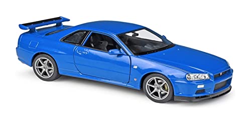 Coches Coleccion 1:24 Niños Diecasts Vehículos De Juguete Modelo De Coche De Metal Simulación Colección Extraíble para Nissan Skyline Ares GTR R34 Regalo (Color : Azul)