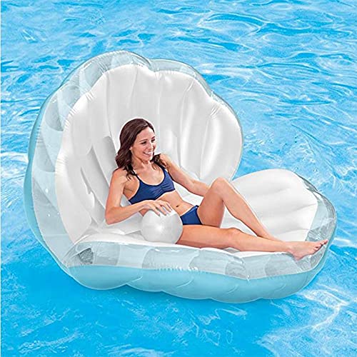 Colchón de Cama Flotante para Piscina, Playa, Concha para Piscina, Fila Flotante con Bola de Perlas, Cama Inflable de Agua de Sirena, Soporte en Forma de Abanico, Concha Gigante para Piscina