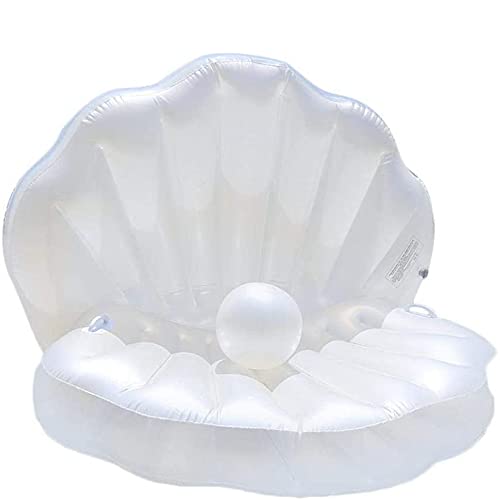 Colchón de Cama Flotante para Piscina, Playa, Concha para Piscina, Fila Flotante con Bola de Perlas, Cama Inflable de Agua de Sirena, Soporte en Forma de Abanico, Concha Gigante para Piscina