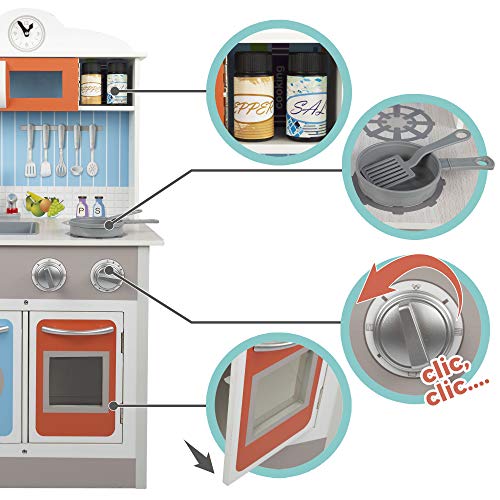 ColorBaby - Cocina de juguete de Madera con Accesorios Luz y Sonido, Cocina juguete Niños Niñas 3 años, Cocina Infantil, Juguete Utensilios de cocina de juguete, Juego imitación (85384)