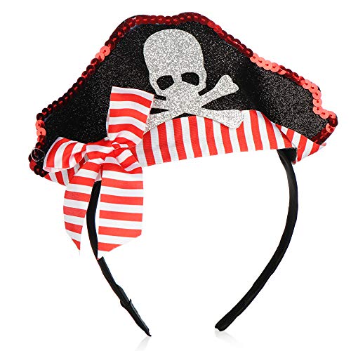 com-four® Juego de 3 Piezas Pirata - Diadema, Parche para el Ojo y Bandana con Motivo Pirata - Disfraz de Pirata para Carnaval, Halloween y Fiestas temáticas