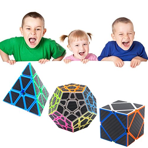 Coolzon Puzzle Cubes Megaminx + Pyraminx + 2x2x2 + 3x3x3 + Skewb 5 Pack in Giftbox Cubo Magico con Pegatina de Fibra de Carbono Velocidad