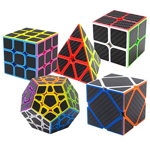 Coolzon Puzzle Cubes Megaminx + Pyraminx + 2x2x2 + 3x3x3 + Skewb 5 Pack in Giftbox Cubo Magico con Pegatina de Fibra de Carbono Velocidad