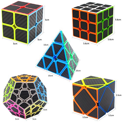 Coolzon Puzzle Cubes Megaminx + Pyraminx + 2x2x2 + 3x3x3 + Skewb 5 Pack in Giftbox Cubo Magico con Pegatina de Fibra de Carbono Velocidad