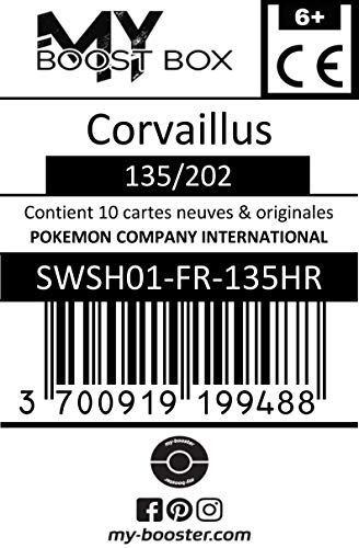 Corvaillus (Corviknignt) 135/202 Holo Reverse - Myboost X Epée et Bouclier 1 - Box de 10 Cartas Pokémon Francés