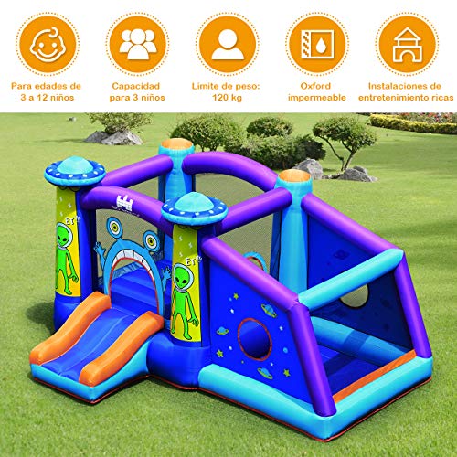 COSTWAY Castillo Hinchable con Patrón de Extraterrestre para Niños 331x258x178cm Infantil Castillo Inflable con Tobogán Sin Soplador