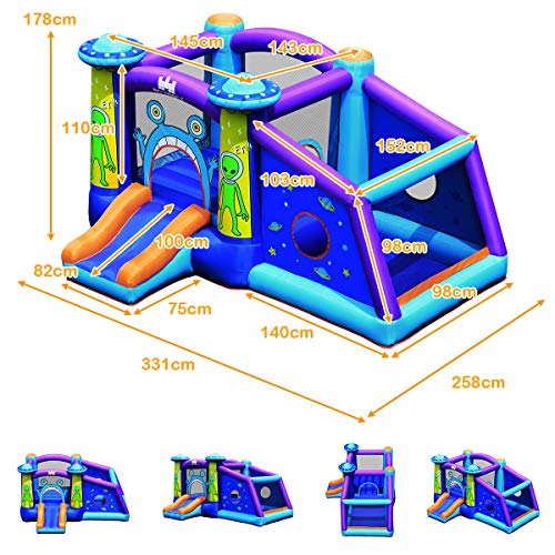 COSTWAY Castillo Hinchable con Patrón de Extraterrestre para Niños 331x258x178cm Infantil Castillo Inflable con Tobogán Sin Soplador