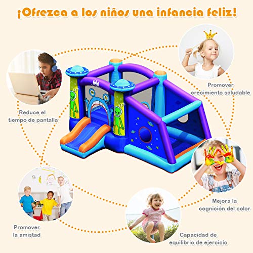 COSTWAY Castillo Hinchable con Patrón de Extraterrestre para Niños 331x258x178cm Infantil Castillo Inflable con Tobogán Sin Soplador