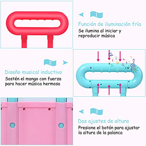 COSTWAY Conjunto Maletín Maquillaje para Niña Estuche Belleza Juguete de Maquillaje Maleta con Luces Efecto de Sonido y Ruedas Altura Ajustable Incluidos Accesorios