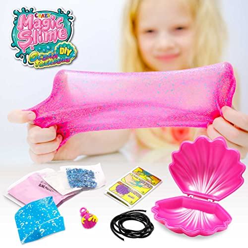 CRAZE Magic Slime DIY Ocean Treasure 3er Set Schleim Zum Selbermachen in Muscheldose mit Halskette, 31100 31100-Juego de 3 Manualidades en Caja de Conchas con Collar, diseño de Margaritas